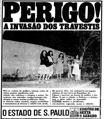 Página do Estado de S. Paulo "alertando" sobre "perigo" de pessoas travestis. Foto: Reprodução.