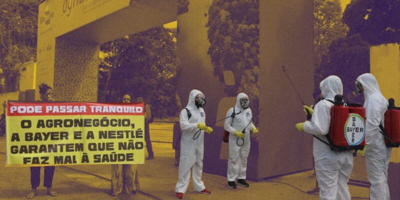 Ativistas “pulverizam” entrada da Agrizone em protesto contra agrotóxicos no Cerrado​